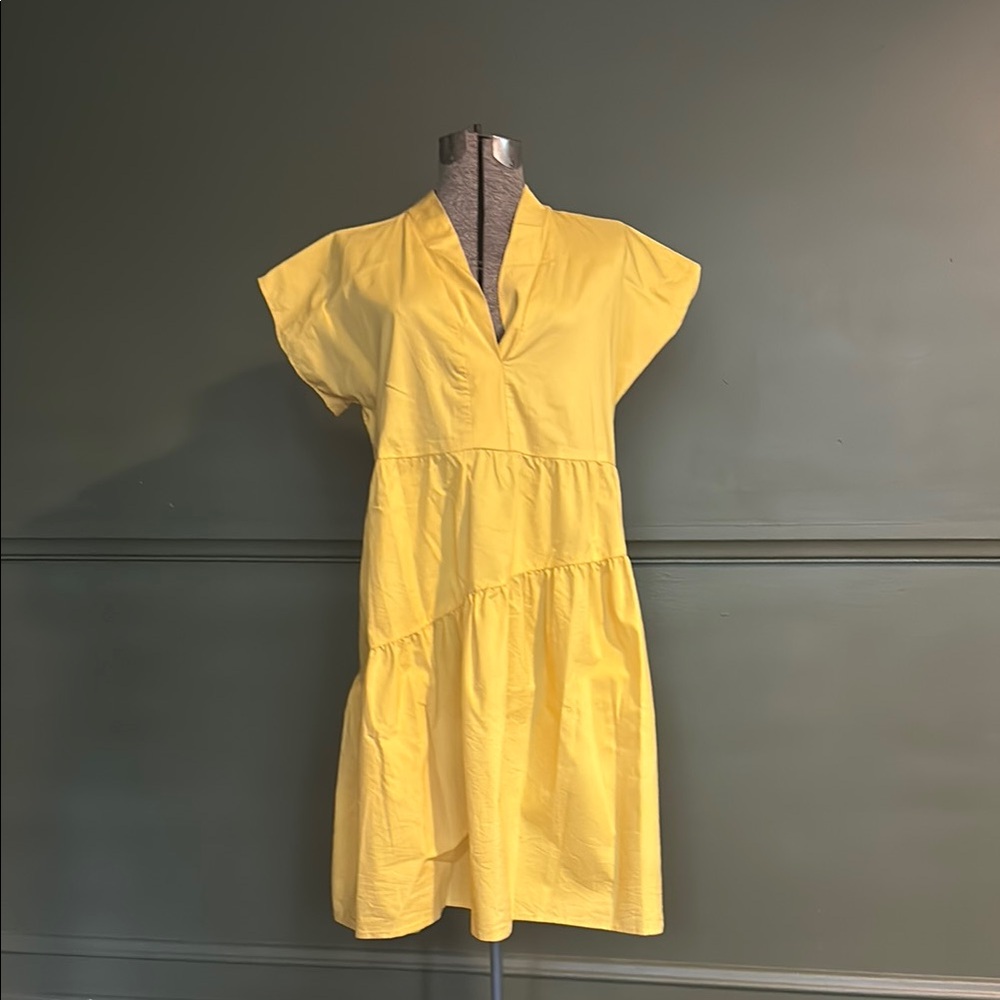 Yellow V-Neck asymmetrical Tiered Dress